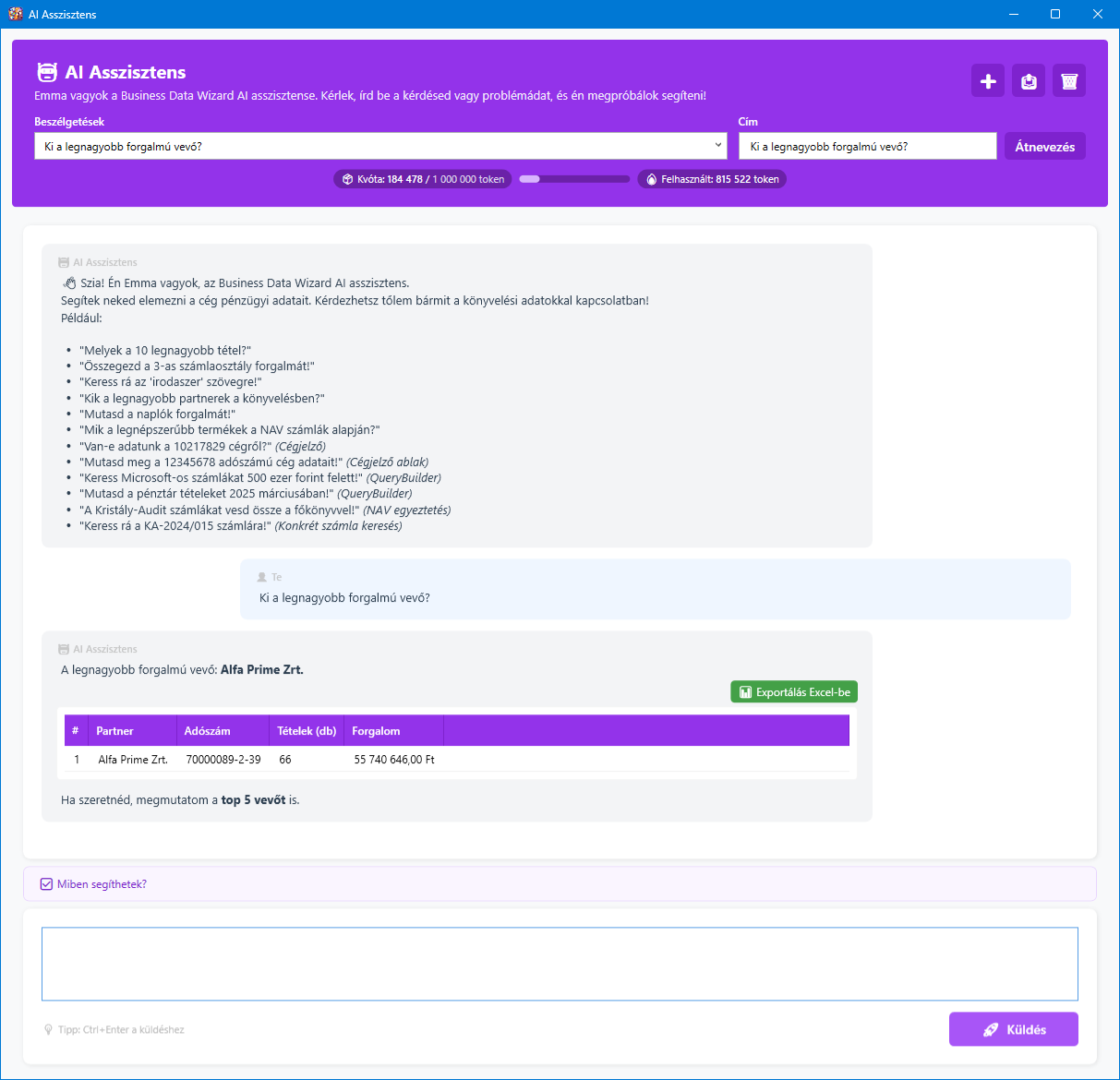 AI asszisztens főképernyő