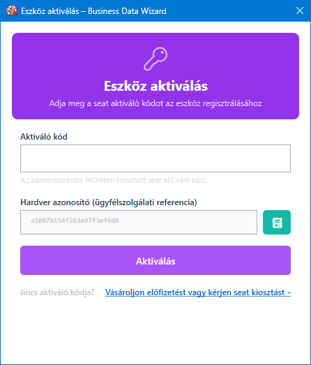 Eszköz aktiválás ablak
