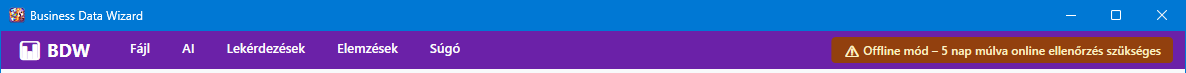 Offline mód figyelmeztetés a felső sávban