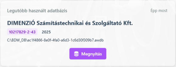 Legutóbb használt adatbázis kártya