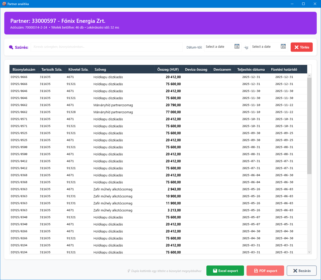 Partner részletező megnyitása duplikált tételekből