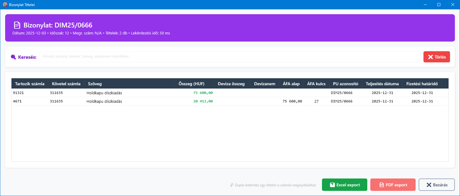 Kapcsolódó bizonylatok megnyitása