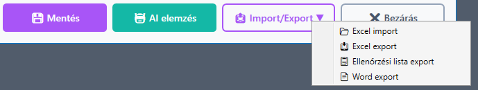 MUS import-export menü