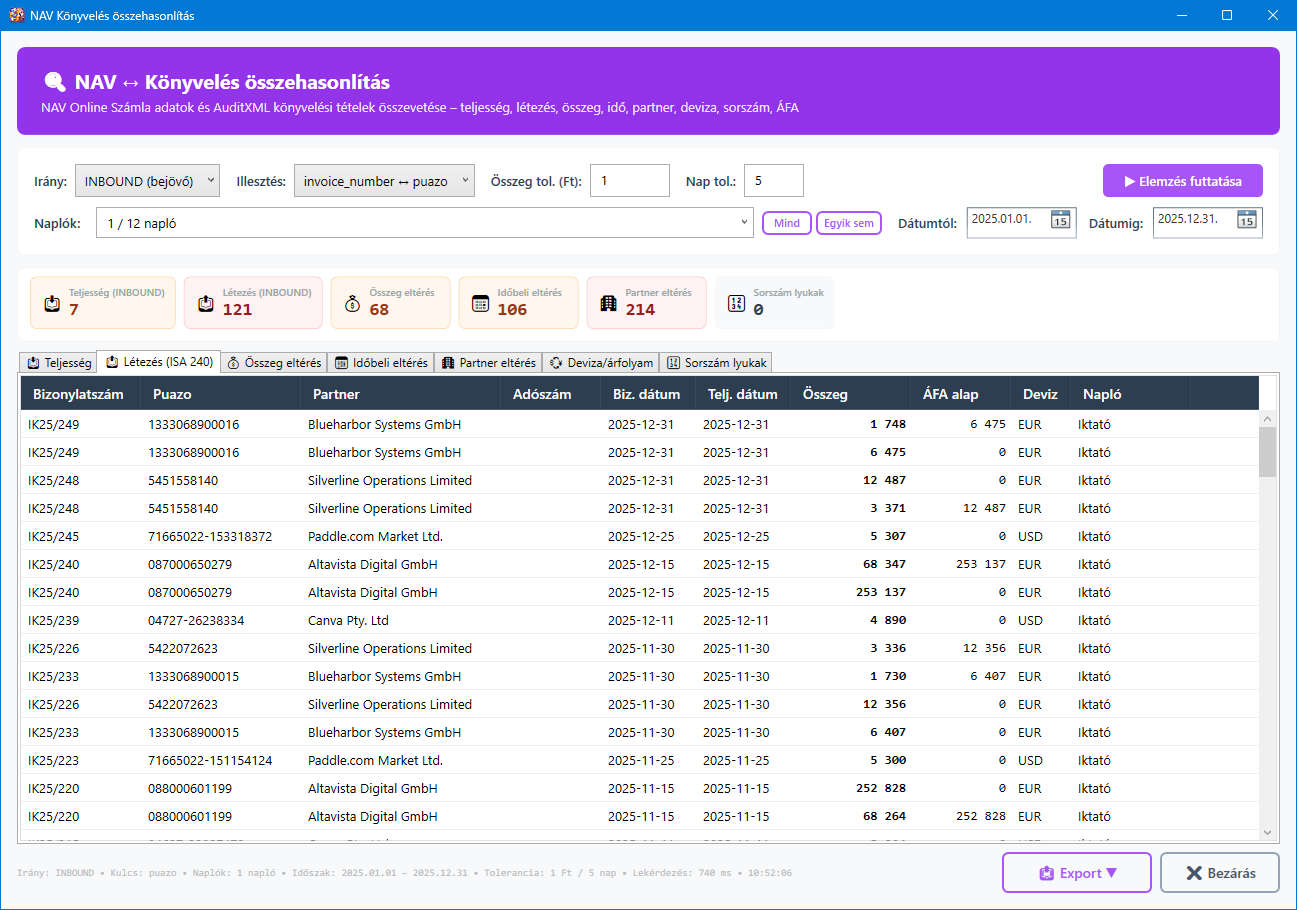 NAV - Könyvelés összehasonlítás