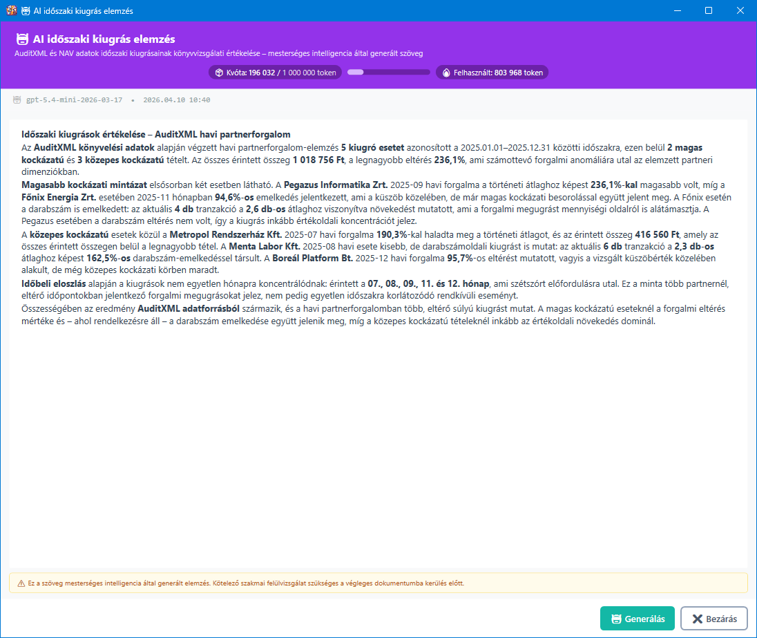 Szokatlan időszaki kiugrások AI elemzés