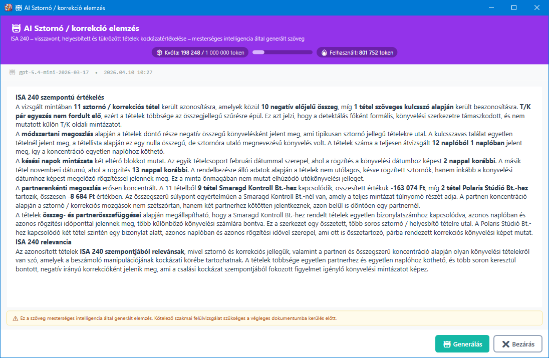 Sztornó és korrekciós tételek AI elemzés