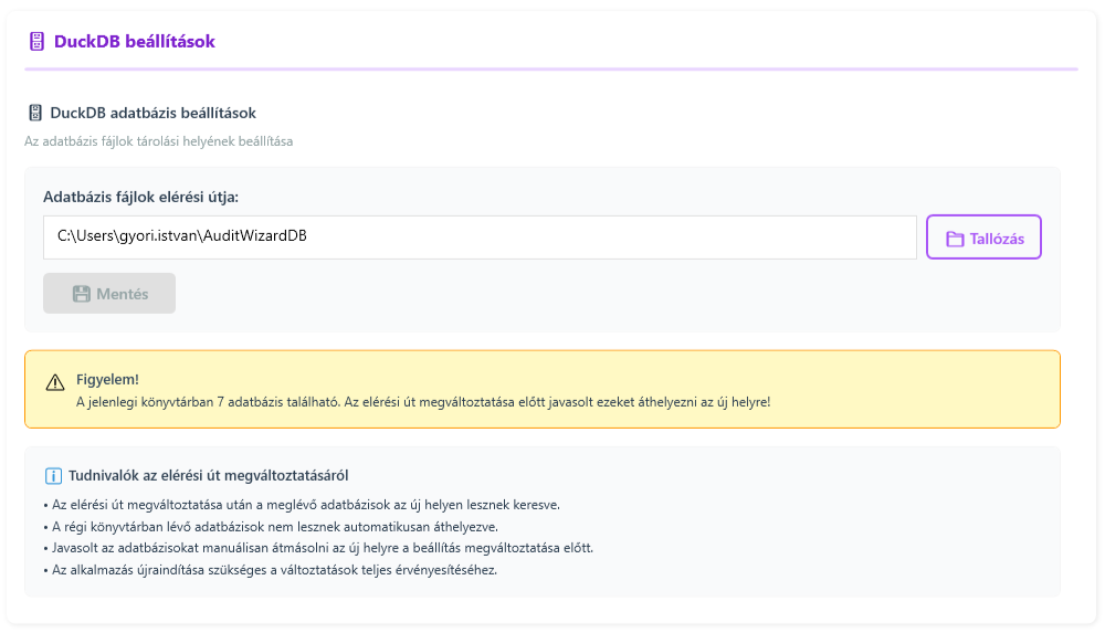 Beállítások DuckDB