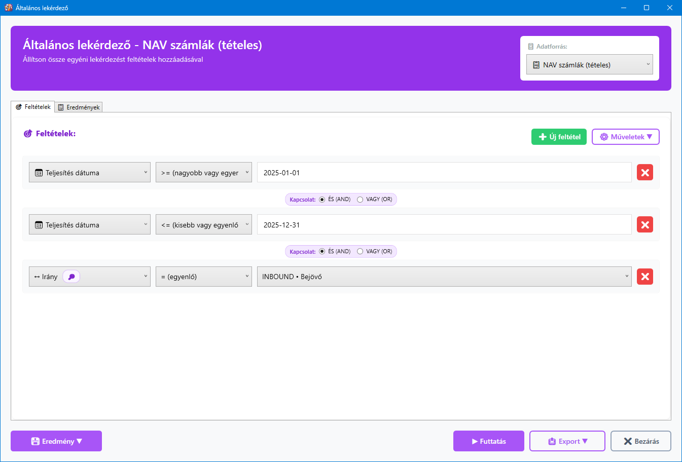 Általános lekérdező főképernyő