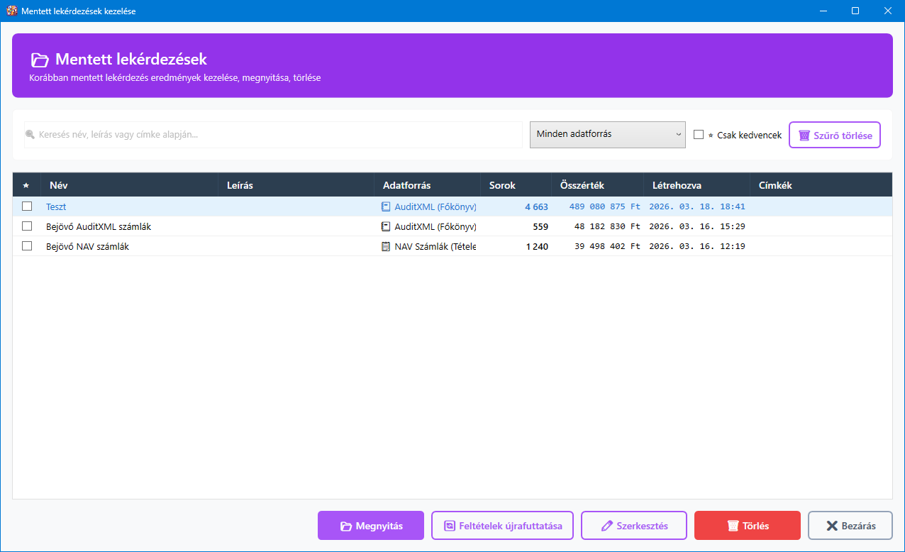 Mentett eredmények kezelése