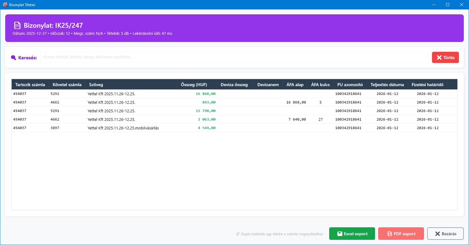 Bizonylat részletei ablak