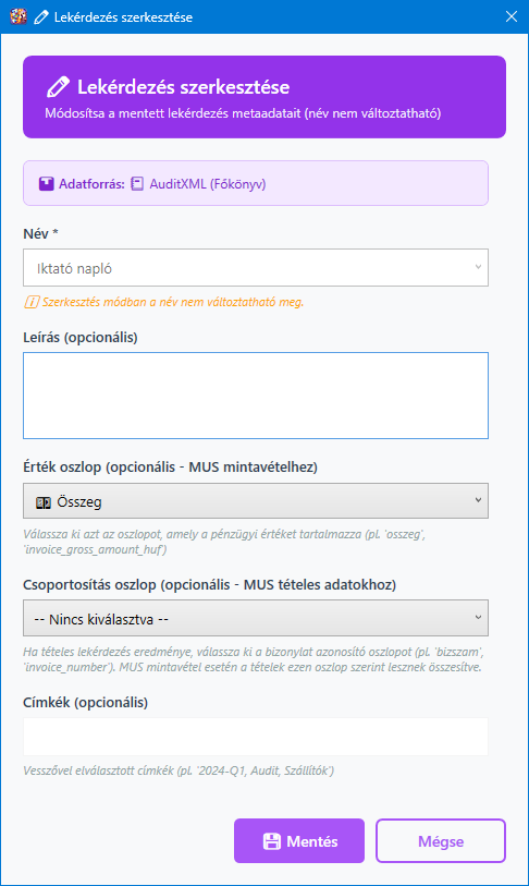 Mentett lekérdezés szerkesztése