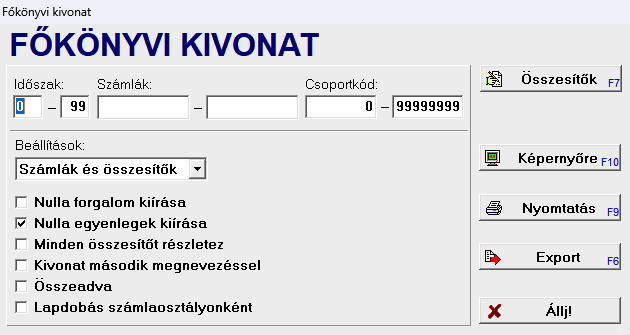 Főkönyvi kivonat